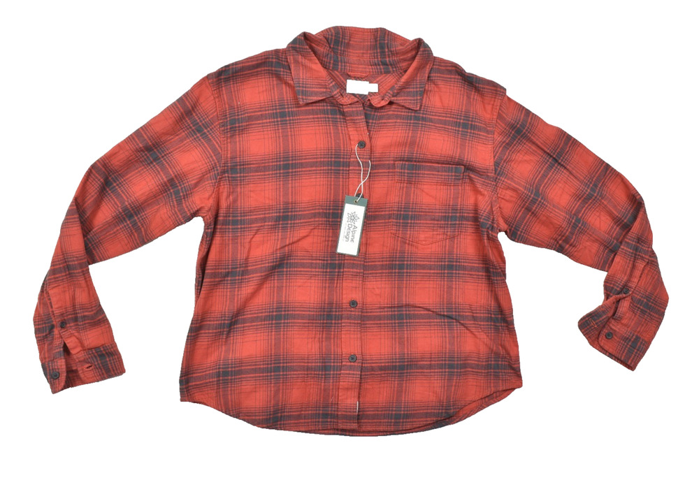 Alpine Desing Women's Button Up Top Long Sleeve Red Size L 100% Cotton NEW